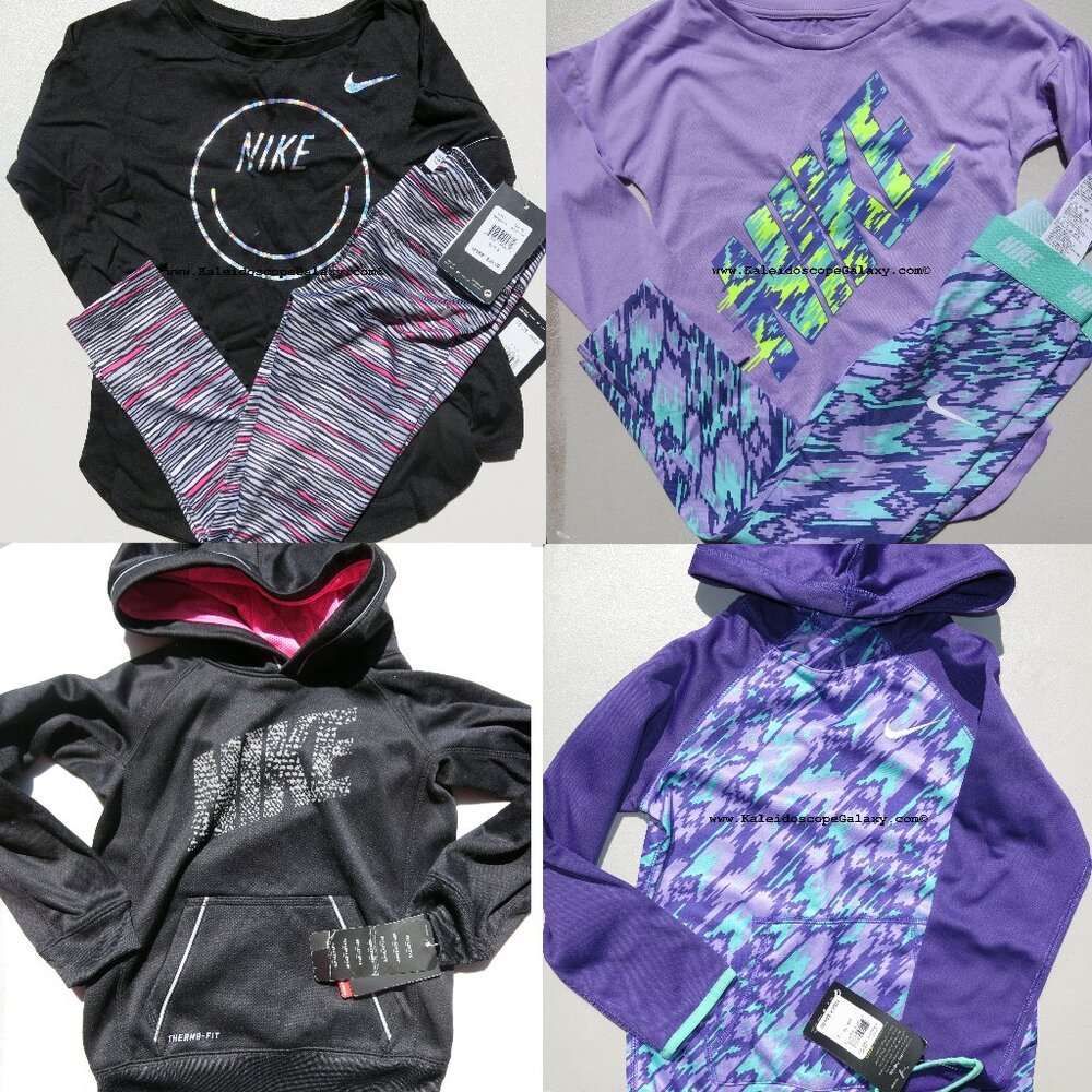 Nike Girls Size 6 Leggings/Tops & Size 6X Hoodie Sweatshirts Purple Black